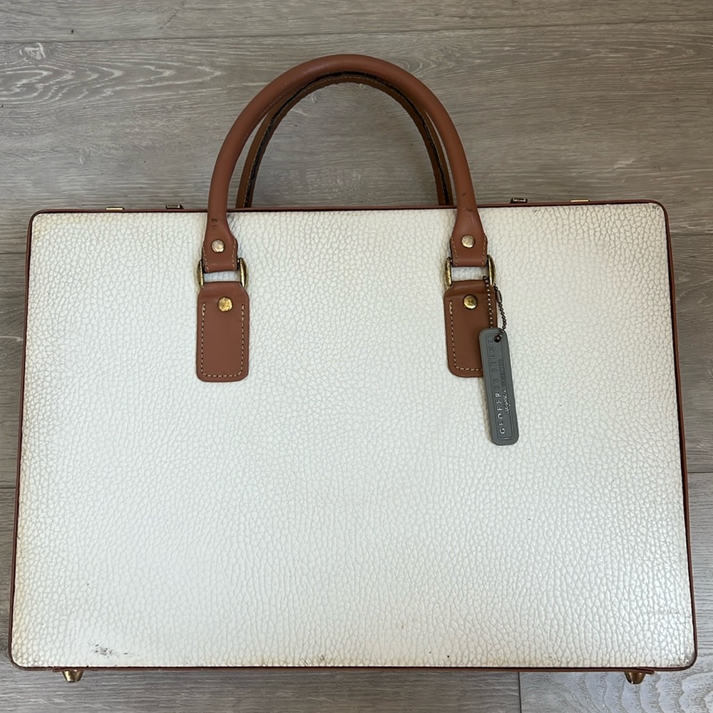 Geoffrey Beene White Brown Genuine Leather Suitcase